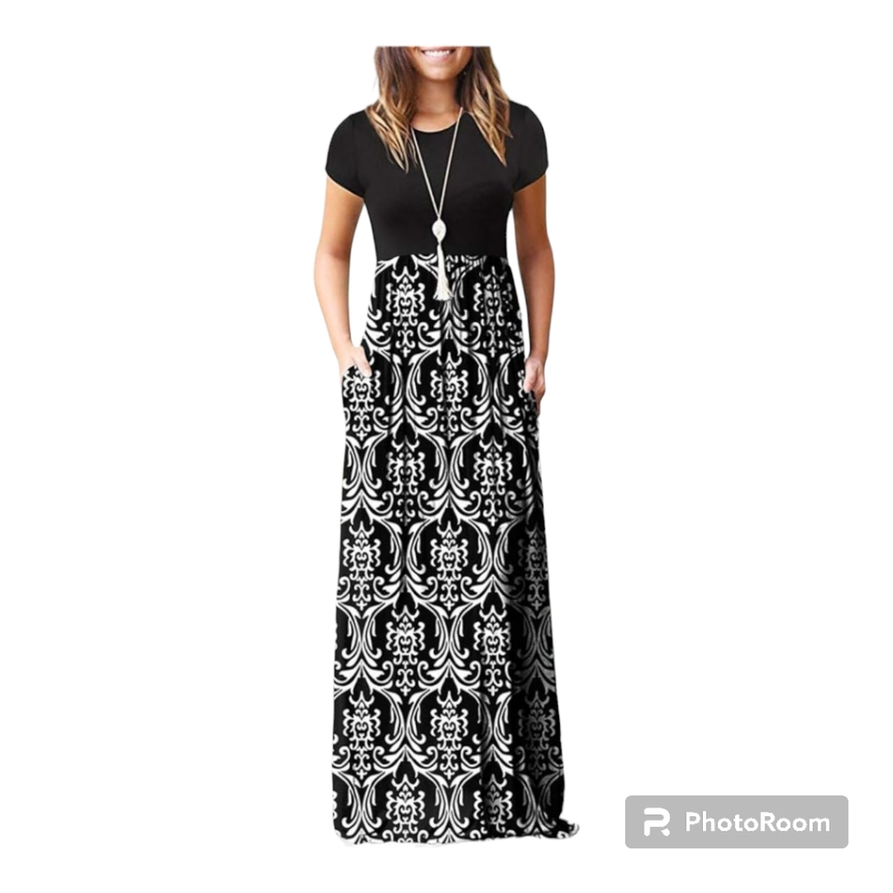 Grecerelle Women's Short Sleeve Maxi Dress with Pockets Size: S
